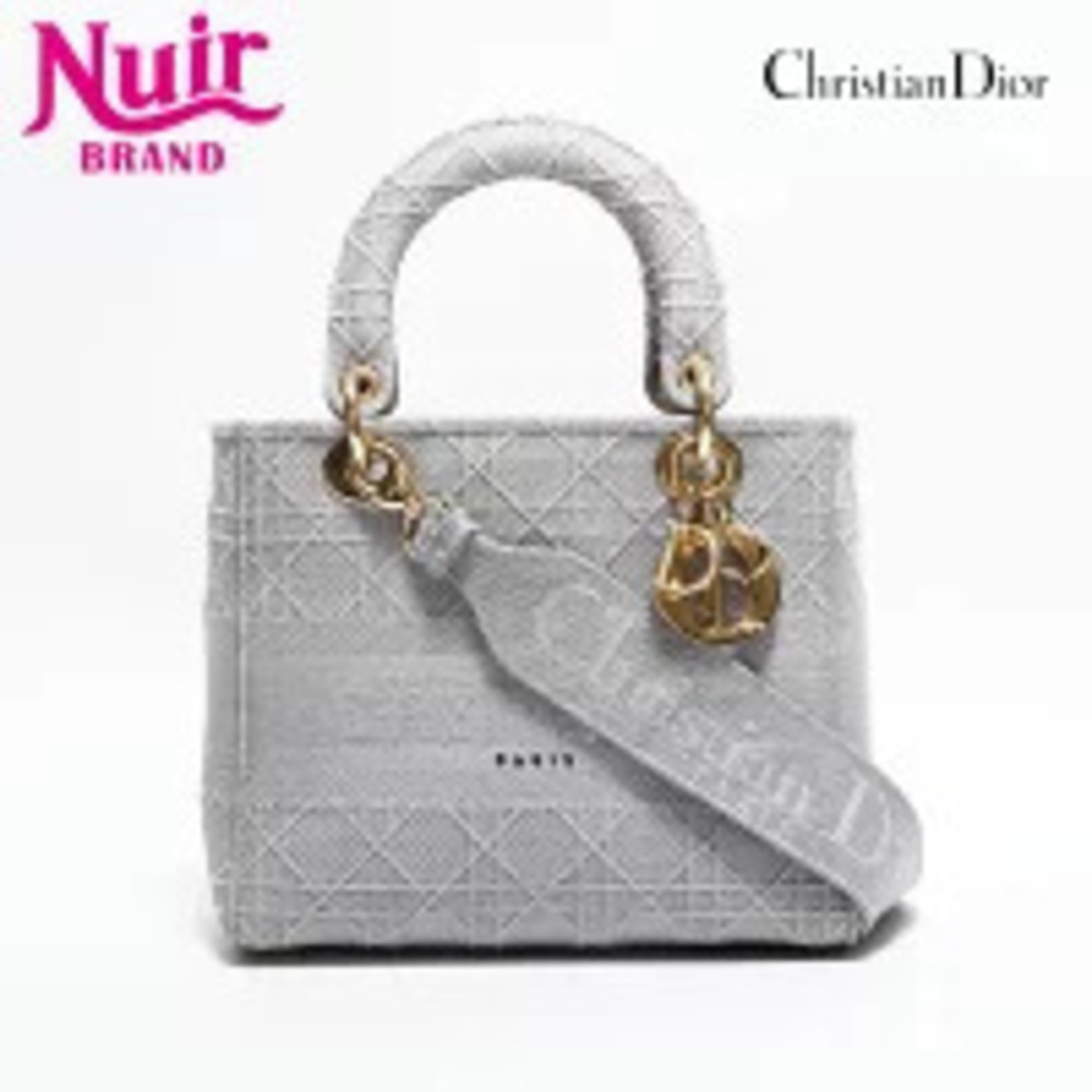 Christian Dior Canvas Lady Shoulder Bag Gray